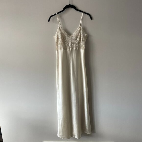Vintage Anywear Anytime Floral Lace Sheer Bust Slip Dress Cream Small - Picture 2 of 8